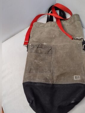 Chester Wallace Waxed Canvas Upright Tote Bag Gray Black Distressed K